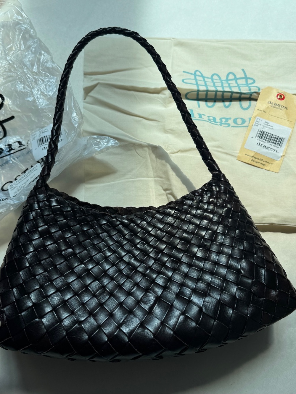 DRAGON DIFFUSION Rosanna mini woven leather tote color dark brown - Picture 9 of 13